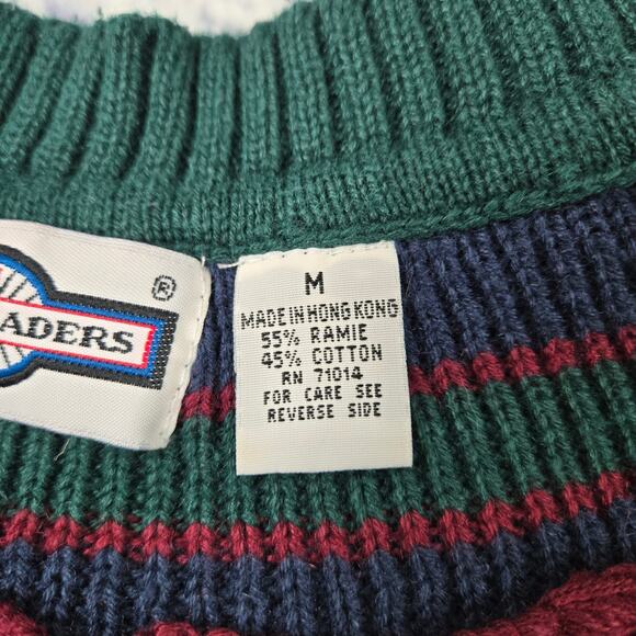 Vintage Gulf Traders Men's Sweater Red Cable Vneck Varsity Ribbed Trim Medium - Picture 4 of 12